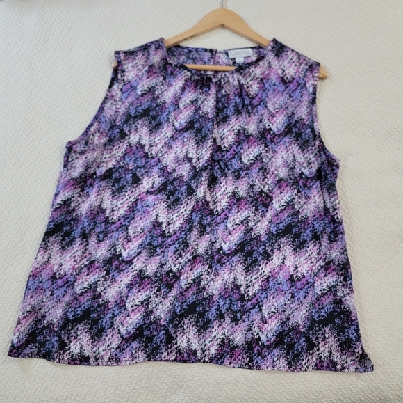 Tahari Sleeveless Blouse Purple Lavender Top Casual Career Pleated - Picture 3 of 13